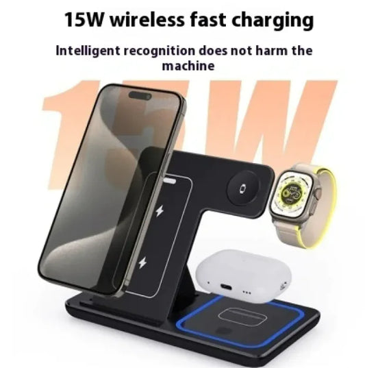 15W 3 In 1 LED Foldable Fast Wireless Charger Stand